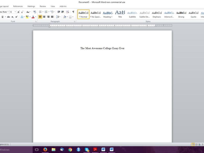 Photograph of blank Microsoft Word document titled "The Most Awesome College Essay Ever"