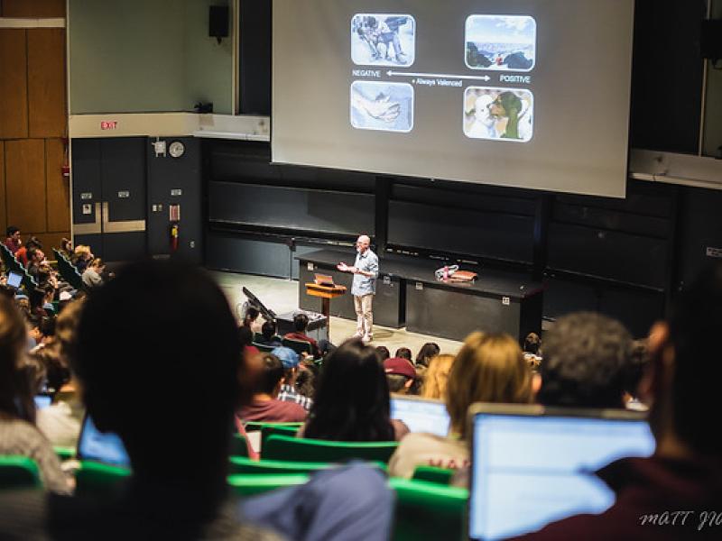 Class in a large lecture room