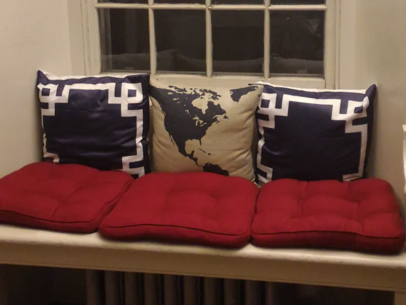 Photograph of author's window seat in her dorm room