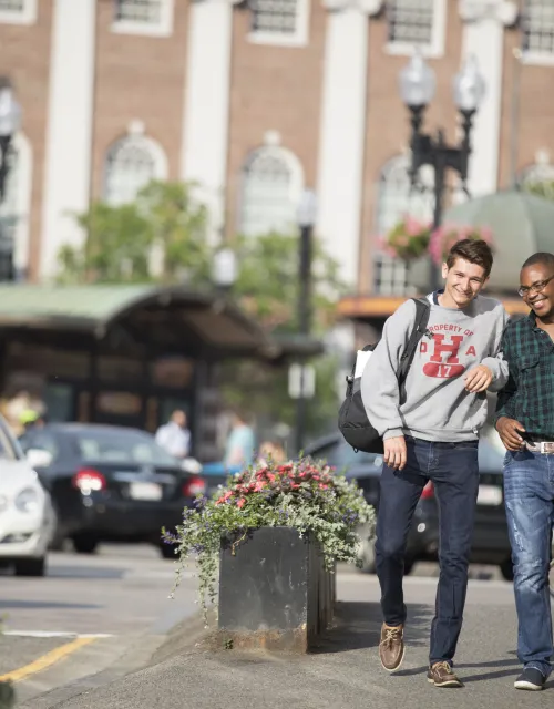 Students walking in Harvard Square