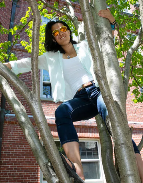 Liz Roux outside in tree