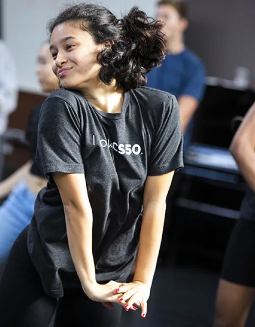 Aysha Upchurch teaches “Hip Hop Dance: Exploring the Groove and the Movement Beneath and Beyond the Beat” in Farkas Hall