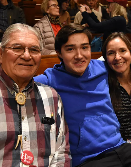 At First-Year Family Weekend, Nick Young ’23 had his grandfather and mother with him at Sanders Theatre