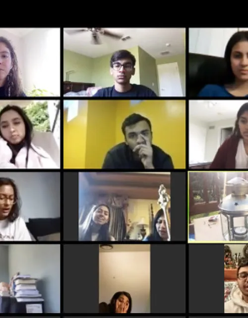 Members of Harvard Dharma continue to worship and socialize weekly, now through Zoom.