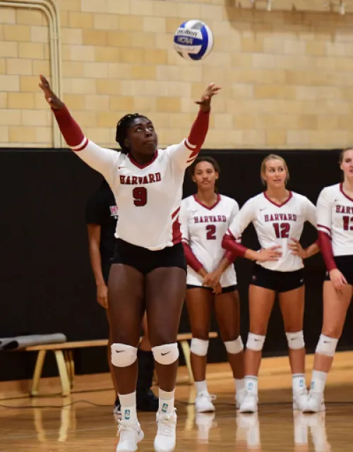 Sope Adeleye (front) decided to study neuroscience before coming to Harvard, but she didn’t choose a research track until after she experienced a concussion on the court.