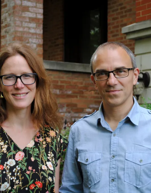 Mihnea Popa (right) and Laura DeMarco are new math professors at Harvard University.
