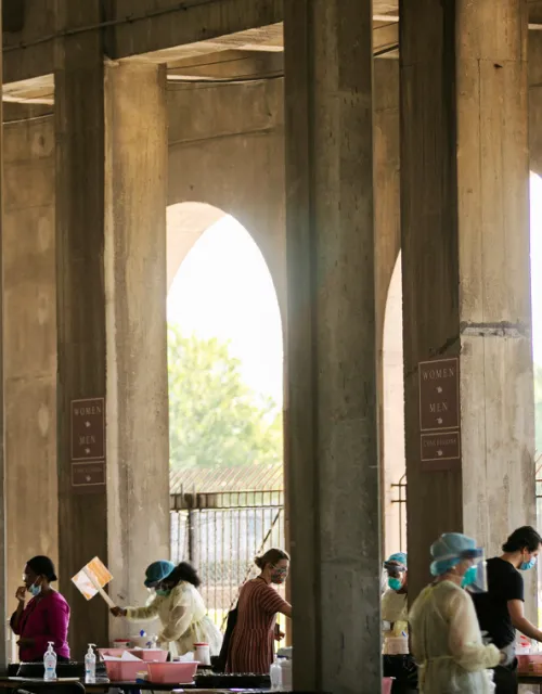 Harvard University Health Services holds COVID-19 testing at Harvard Stadium.