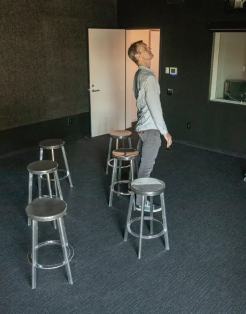 Theater, Dance & Media's artistic producer, James Stanley, is experimenting with live-streaming software like OBS to cut down on virtual lag so all performers are in sync.