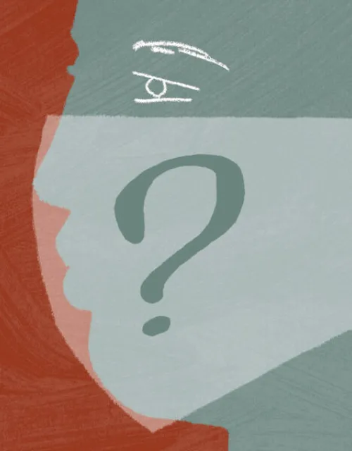 A painting of a person wearing a mask.