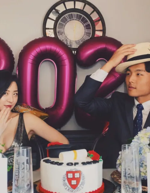 Anna and Myungin Lee celebrated their graduation with a party at home in New York.