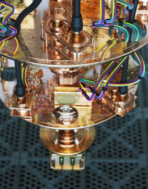 A close-up view of a quantum computer.
