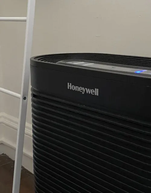 This Honeywell HEPA filter is in Charlotte Moses' Cabot House (Whitman Hall) dorm room. “I keep it on the ‘germ’ or ‘turbo’ setting all day and all night,” she said.