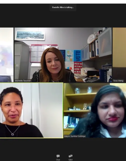 Eneida Tavares (clockwise from upper right), Michelle Tassinari, Tova Wang, Sumbul Siddiqui, and Danielle Allen.