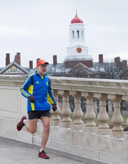 “When I get up in the morning to go running, it’s often cold and miserable, and I have no desire to exercise. I sometimes have to force myself out the door, ” says Daniel E. Lieberman, pictured during a pre-pandemic run.