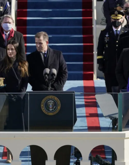 Joe Biden is sworn in as the 46th president of the United States by Chief Justice John Roberts (far right).