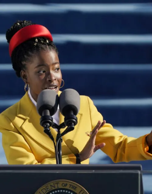 Amanda Gorman ’20 reads her poem "The Hill We Climb" at the inauguration of President Joe Biden and Vice President Kamala Harris.