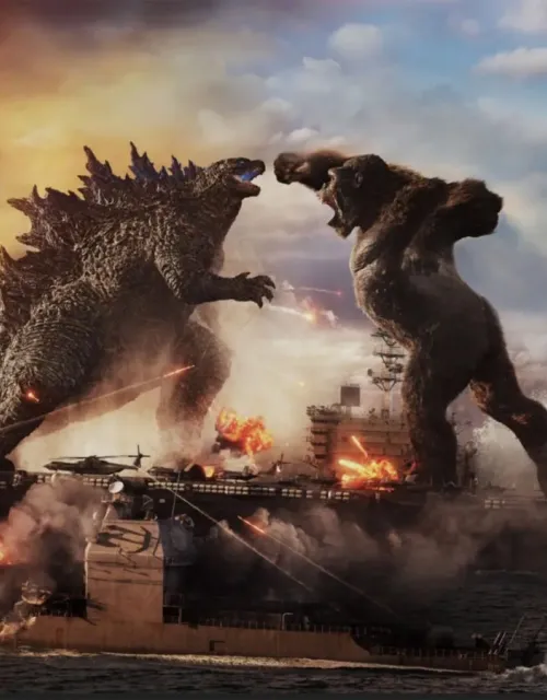Godzilla battles King Kong in “Godzilla vs. Kong.”