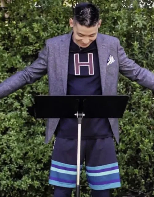 Jeremy Lin '10 was the main speaker at Class Day. He shows off his athletic shorts.