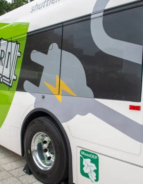 One of the new electric buses, which now represent 30 percent of the University's fleet.
