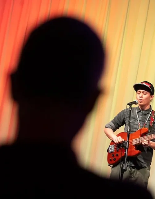 “A lot of my songs were created through struggling moments to find healing," said Frank Waln, whose performance was hosted by Harvard University Native American Program.