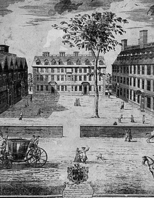 William Burgis engraving of campus from 1726.