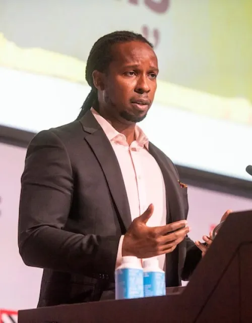 Keynote speaker Ibram X. Kendi applauded the members of the Presidential Committee on Harvard and the Legacy of Slavery, whose report documents both the history of slavery on campus and how wealth derived from the practice provided critical support for the University’s rise to prominence in the decades before the Civil War.