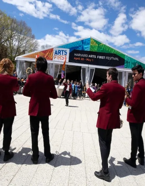 Harvard University’s Arts First Festival spanned four days and a multitude of performances and public art demonstrations. The Harvard University Band performs in the Science Center Plaza.