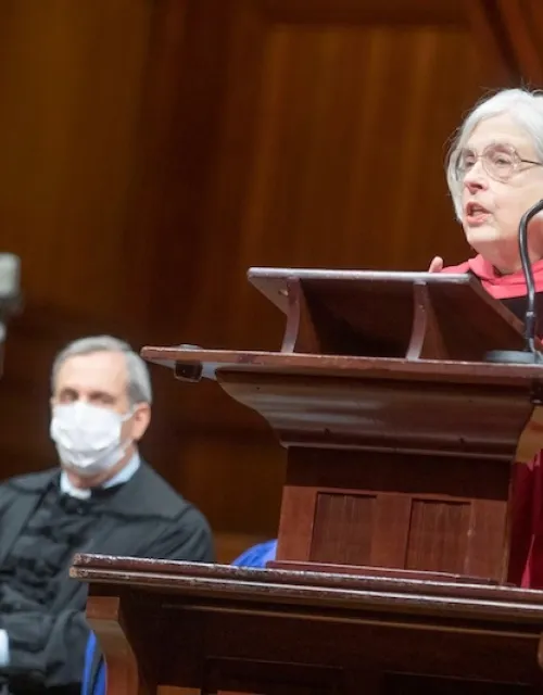 “High academic achievement and accolades from such an excellent college as this are not a prize; they are a calling to do one’s utmost to serve the common good,” said Theda Skocpol at the Phi Beta Kappa Literary Exercises in the Sanders Theatre.