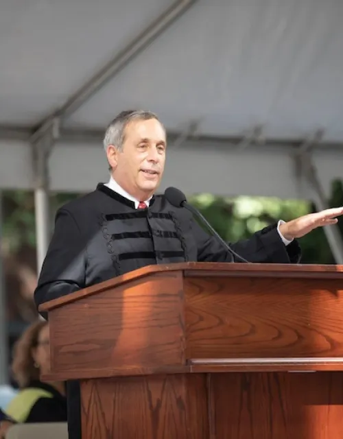 “Our job is to prepare you for the world you will inhabit when you leave this yard,” President Larry Bacow told first-year students filling Tercentenary Theatre.