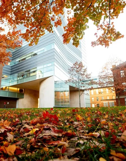 Harvard building in autumn