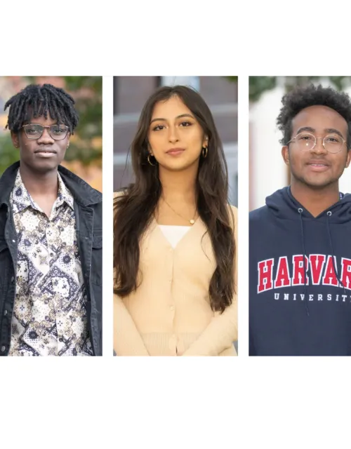 Chelsea Wang (from left), David Lewis, Soleei Guasp, Kylan Tatum, and Muskaan Arshad are among the 100-plus Harvard students headed to the Supreme Court this weekend to rally in support of campus diversity.