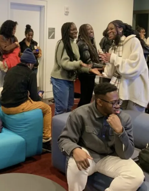 Members of the Harvard Society of Black Scientists and Engineers gather for their Spring Kickoff event at the Smith Campus Center