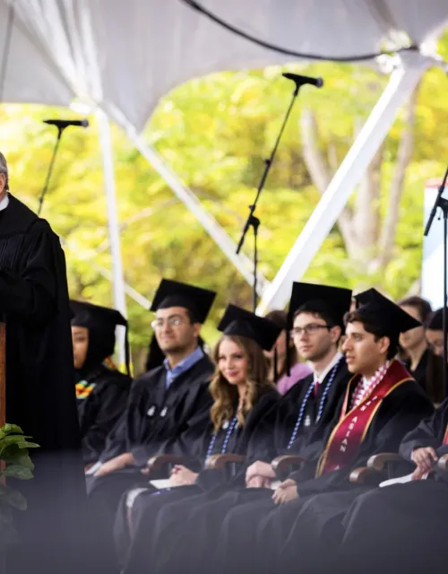 President Larry Bacow addresses the Class of 2023