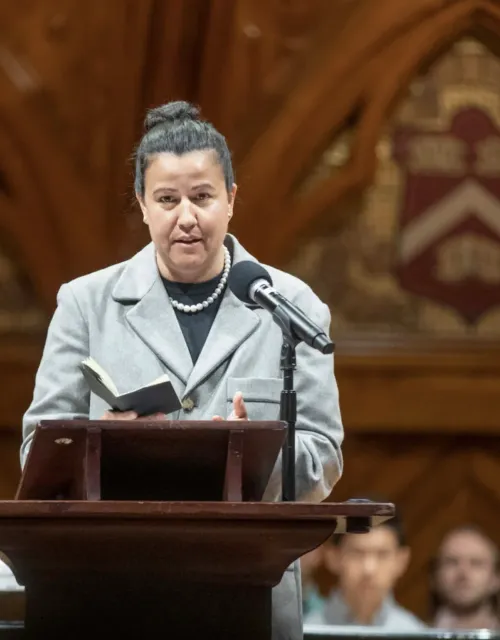 “One of the most important gifts poetry has given me is that it’s taught me that the ordinary is extraordinary,” said Natalie Diaz, speaking during the Phi Beta Kappa Literary Exercises.