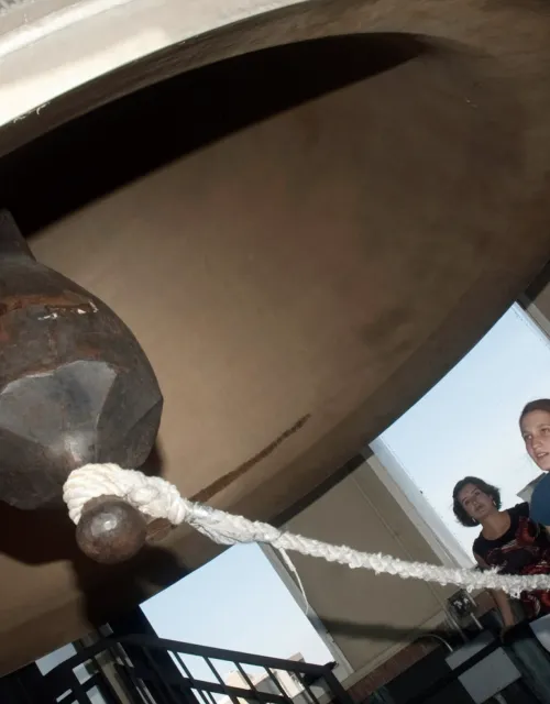 One of the majestic bells that will be heard from the Lowell House tower.