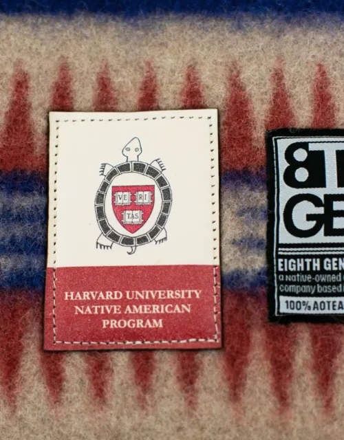 For the blanket ceremony, the Harvard University Native American Program selected Eighth Generation blankets, which are designed by Native artists.
