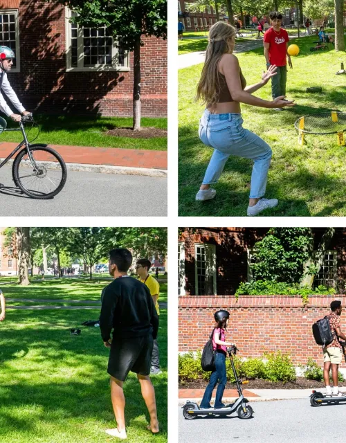 Collage of people being active on campus.