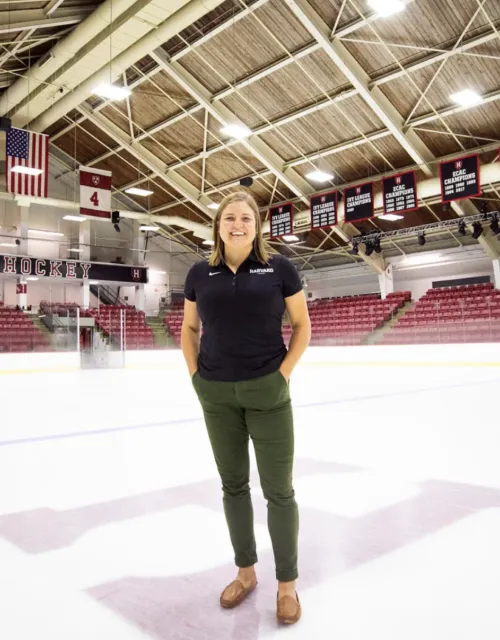 Coach Laura Bellamy at the Bright-Landry Ice Hockey Center.