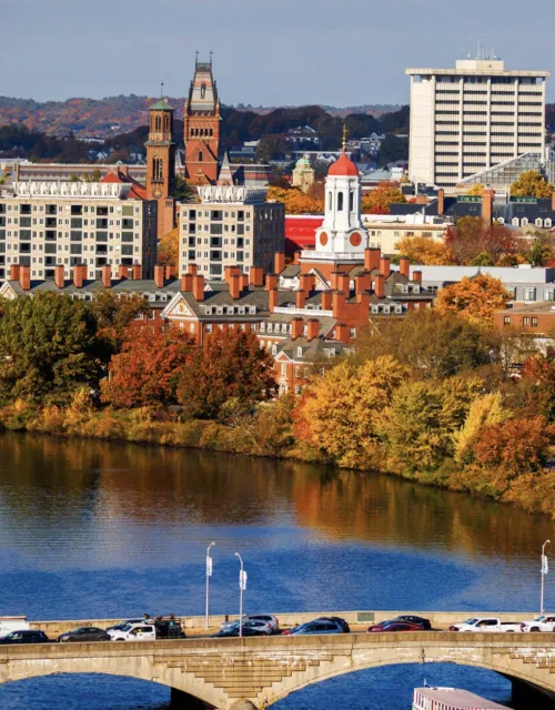 Sky view of Harvard College. 