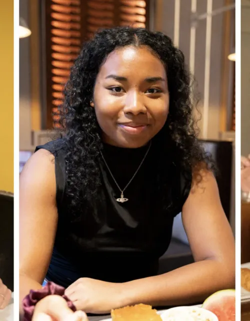 Students Thamina Noorzai (from left), Denver Tolson, Valeria Barriobero, and Ricardo Fernandes Garcia dine at local restaurants that remind them of home.