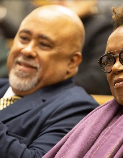 Marcyliena H. Morgan (right), founding director Hiphop Archive & Research Institute, with her husband, Lawrence D. Bobo, dean of social science and the W.E.B. Du Bois Professor of the Social Sciences.