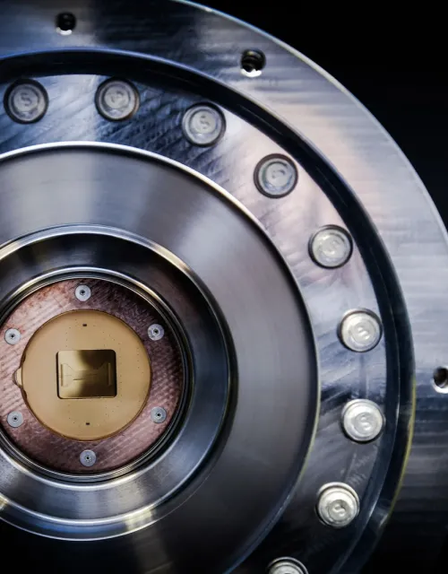 Inside the chamber of the Quantinuum H2 quantum processor.