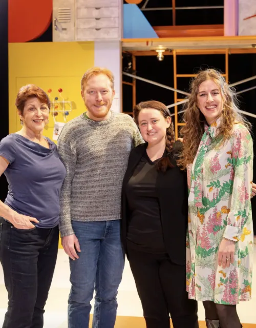 Stephanie Clayman (from left), Matthew Zahnzinger, Elaine Mangelinkx, and Cassie Chapados onstage at the Central Square Theater where “Beyond Words” is being performed