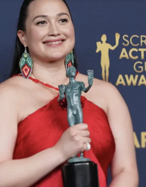 Lily Gladstone makes history last month as the first Native American to win Best Actress at the Screen Actors Guild Awards.