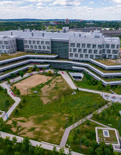 The Science and Engineering Complex and its south lawn.