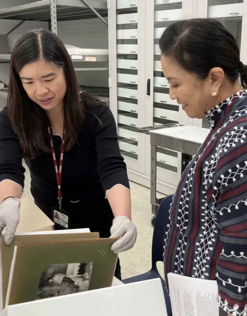 Peabody Museum Associate Archivist Marie Wasnock and former Philippines Vice President Leni Robredo at the Peabody Museum.