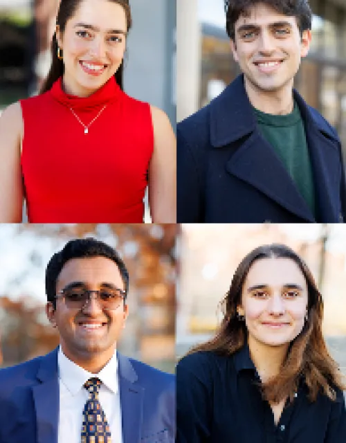 From left top row Aneesh Muppidi, Sofia Corona, Thomas Barone, Laura Wegner; second row, Matthew Anzarouth, Ayush Noori, Lena Ashooh, Shahmir Aziz.  head shots of the rhodes scholars