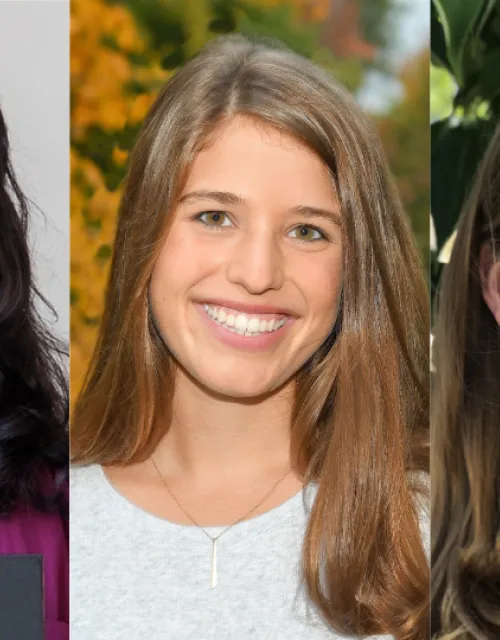 Three individuals in separate portraits. From Left to Right: Antara, Sofia, Kathryn