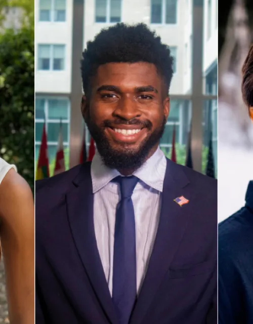 Three individuals in separate portraits. From Left to Right: Dara, Jama, Zazie