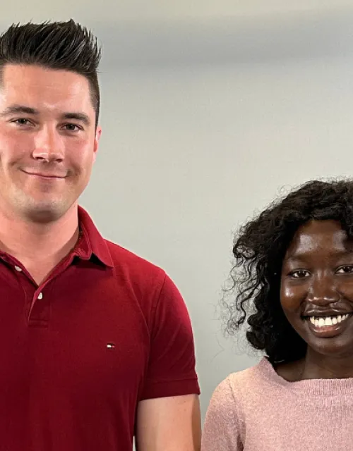 Two Harvard College students and friends (from left to right): Dustin and Liz.